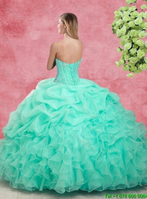 Beautiful Beaded Apple Green Quinceanera Gowns with Ruffles