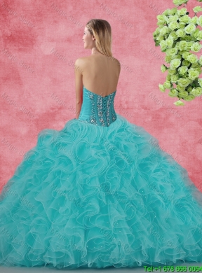 Beautiful Strapless Beaded and Ruffles Quinceanera Dresses in Aqua Blue