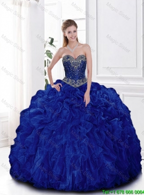 Elegant Beaded and Ruffles Quinceanera Gowns in Royal Blue