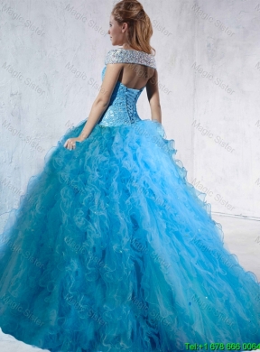 Fashionable Beaded and Laced 2016 Quinceanera Gowns with Brush Train