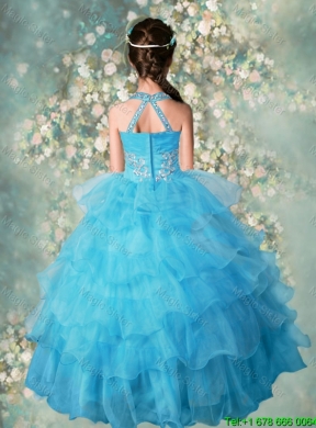 2016 Spring Pretty Halter Top Mini Quinceanera Dresses with Beading and Ruffled Layers