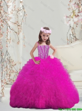 Modern Ball Gown Fuchsia Mini Quinceanera Dresses with Beading and Ruffles