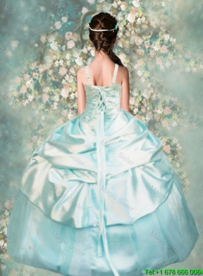 Lovely Straps Beaded Mini Quinceanera Dresses in Aqua Blue