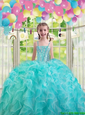 2015 Fall Beautiful Aqua Blue Matching Sister Dresses with Beading and Ruffles