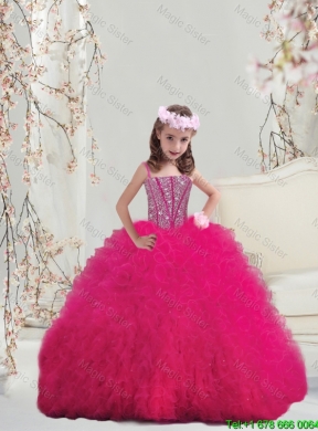 2015 Fall Classical Ball Gown Beaded and Ruffles Matching Sister  Dresses in Hot Pink