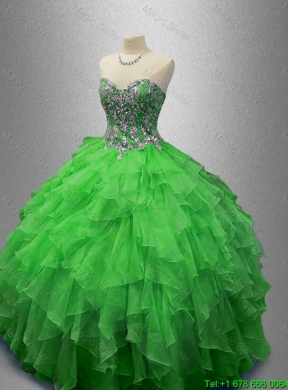 Fashionable Beaded Sweetheart Quinceanera Dresses in Green