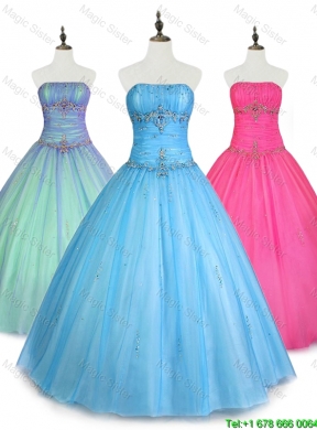 Simple Strapless Beaded Quinceanera Dresses with Floor Length