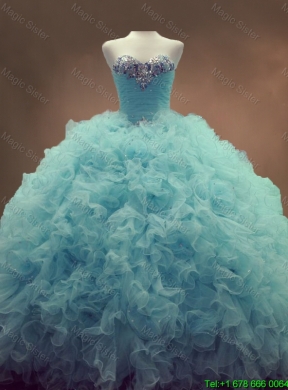 Discount Beaded and Ruffles Quinceanera Gowns in Light Blue