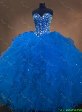 Discount Sweetheart Beaded Blue Quinceanera Dresses with Ruffles