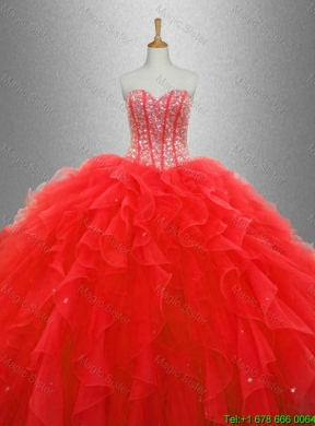 In Stock Red Sweet 16 Dresses with Beading and Ruffles