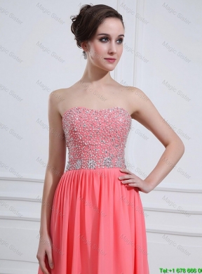 2016 Popular Watermelon Sweetheart Prom Dresses with Beading