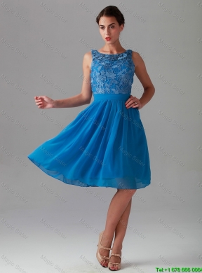 Beautiful Empire Bateau Blue Prom Dresses with Lace