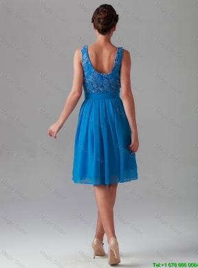 Beautiful Empire Bateau Blue Prom Dresses with Lace