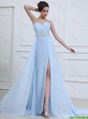 Customize Sweetheart Appliques and Beading Prom Dresses in Light Blue