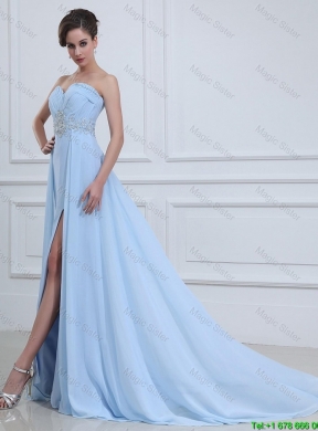 Customize Sweetheart Appliques and Beading Prom Dresses in Light Blue