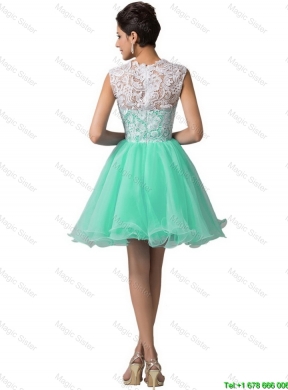 Elegant Laced Scoop A Line Prom Dresses in Apple Green