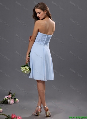 Gorgeous Ruching and Hand Made Flower Short Prom Dress in Light Blue