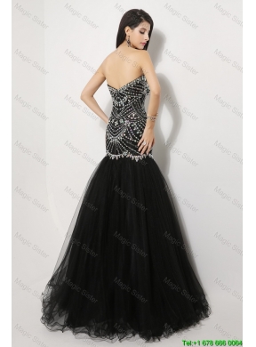 Luxurious Mermaid Sweetheart Beaded Prom Dresses in Black