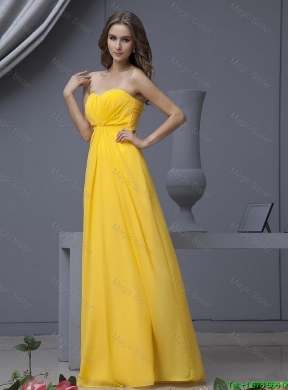 New Style Empire Ruching Yellow Long Prom Dresses