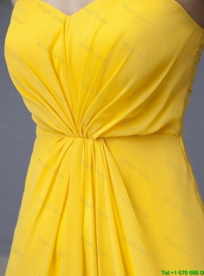 New Style Empire Ruching Yellow Long Prom Dresses