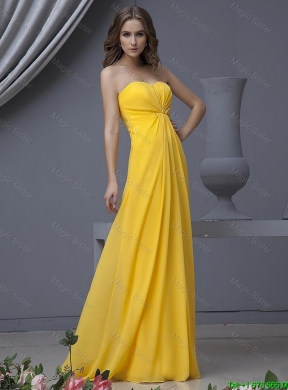 New Style Empire Ruching Yellow Long Prom Dresses