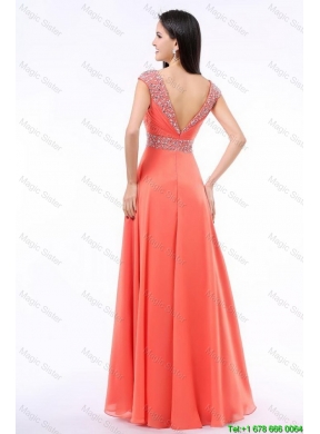 Perfect 2016 Straps Beaded Prom Dresses with Cap Sleeves