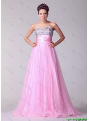 Pretty Princess Sweetheart Rose Pink Prom Dresses with Brush Train