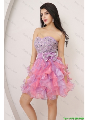 Pretty Sweetheart Bowknot and Beaded Short Prom Gowns in Multi Color