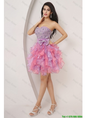 Pretty Sweetheart Bowknot and Beaded Short Prom Gowns in Multi Color