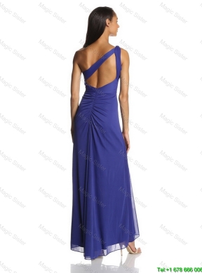 Sexy Empire One Shoulder Ankle Length Chiffon Prom Dresses in Blue