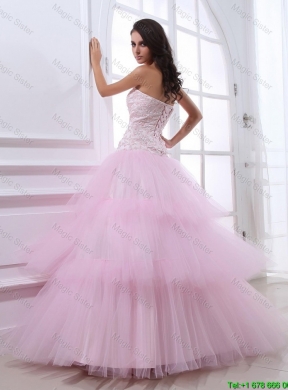 Wonderful Sweetheart Baby Pink Prom Dresses with Sequins and Ruffled Layers