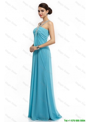 2016 Classical Brush Train Straps Beaded Prom Dresses in Aqua Blue