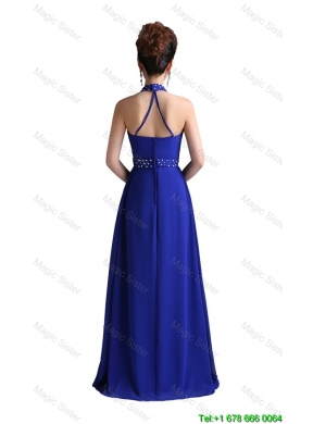 2016 Luxurious Empire Halter Top Prom Dresses with Beading in Royal Blue