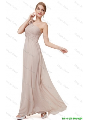 Beautiful Ruched Champagne Prom Dresses with One Shoulder