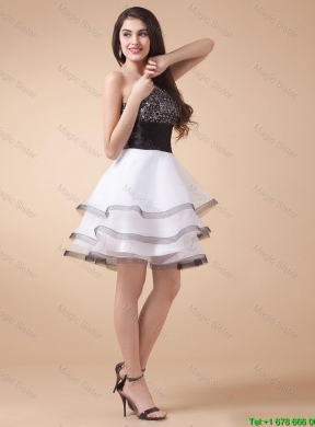 Beautiful Sequined White and Black Prom Dresses with Mini Length