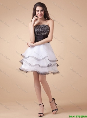 Beautiful Sequined White and Black Prom Dresses with Mini Length