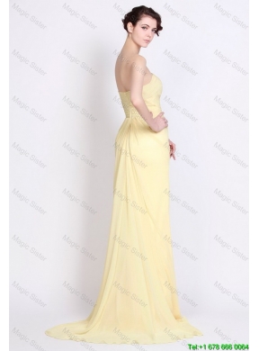 Beautiful Strapless Beaded and High Slit Prom Dresses in Yellow