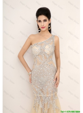 Elegant Champagne One Shoulder Prom Dresses with Side Zipper