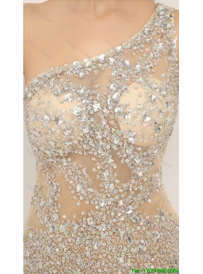 Elegant Champagne One Shoulder Prom Dresses with Side Zipper