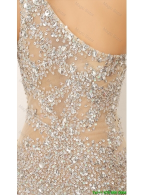 Elegant Champagne One Shoulder Prom Dresses with Side Zipper