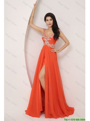 New Arrivals Brush Train Prom Dresses with High Slit and Beading