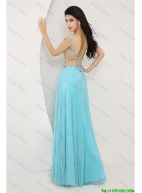 Perfect Beaded Straps Zipper Up Prom Dresses with Cap Sleeves