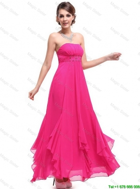 Popular Ankle Length Hot Pink Prom Dresses with Beading