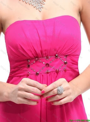 Popular Ankle Length Hot Pink Prom Dresses with Beading