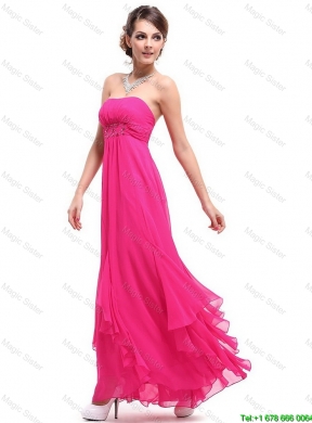 Popular Ankle Length Hot Pink Prom Dresses with Beading