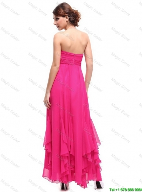 Popular Ankle Length Hot Pink Prom Dresses with Beading