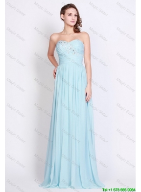 Popular Light Blue Brush Train Prom Dresses with Side Zipper