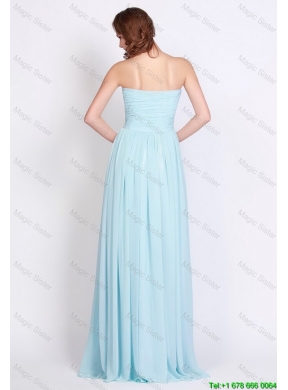 Popular Light Blue Brush Train Prom Dresses with Side Zipper