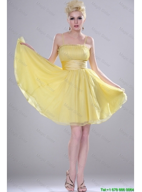 Pretty Yellow Mini Length Prom Dresses with Spaghetti Straps