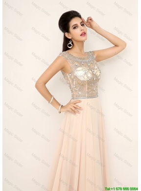 2016 Beautiful Beaded Bateau Prom Dresses with Brush Train